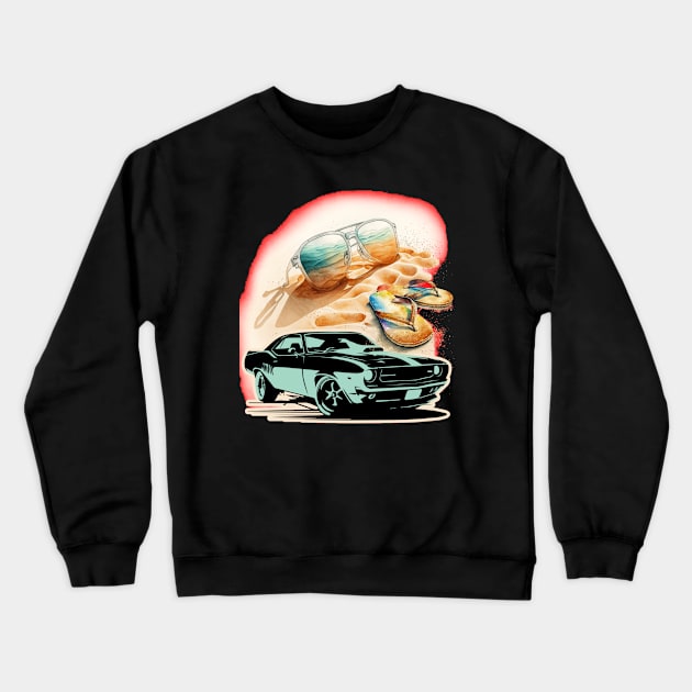 Let's Live, Vintage Car American customs,Funny Muscle Car Racing 70s Hot Road Rally Racing Lover Gifts Crewneck Sweatshirt by Customo